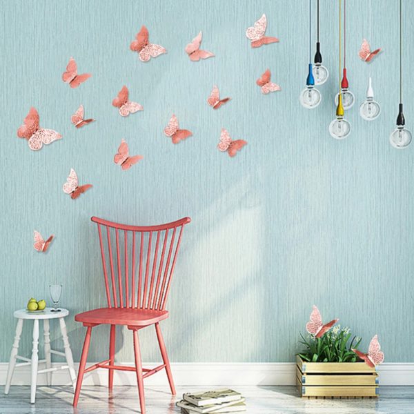Rose-Gold-3D-Butterfly-Decorations-On-Green-Wall