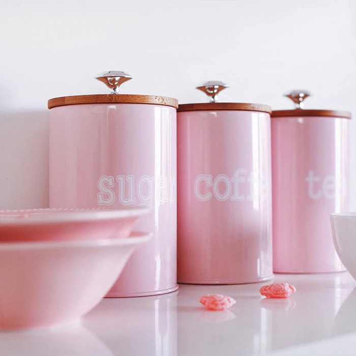 Pink Tea Coffee Sugar with Wooden Lids Pink Gifts